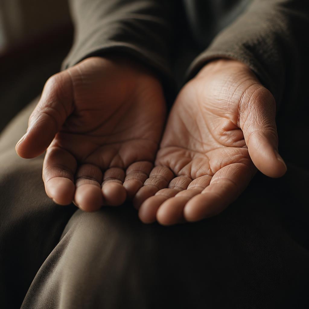 Open hands resting in soft light